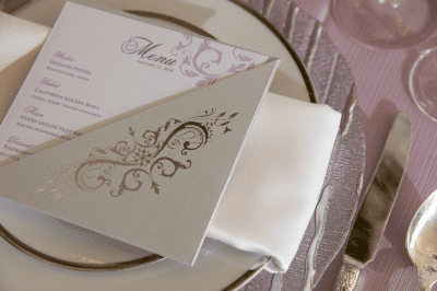 Events by TMA Lavender & Silver Springtime Wedding Menu Cards